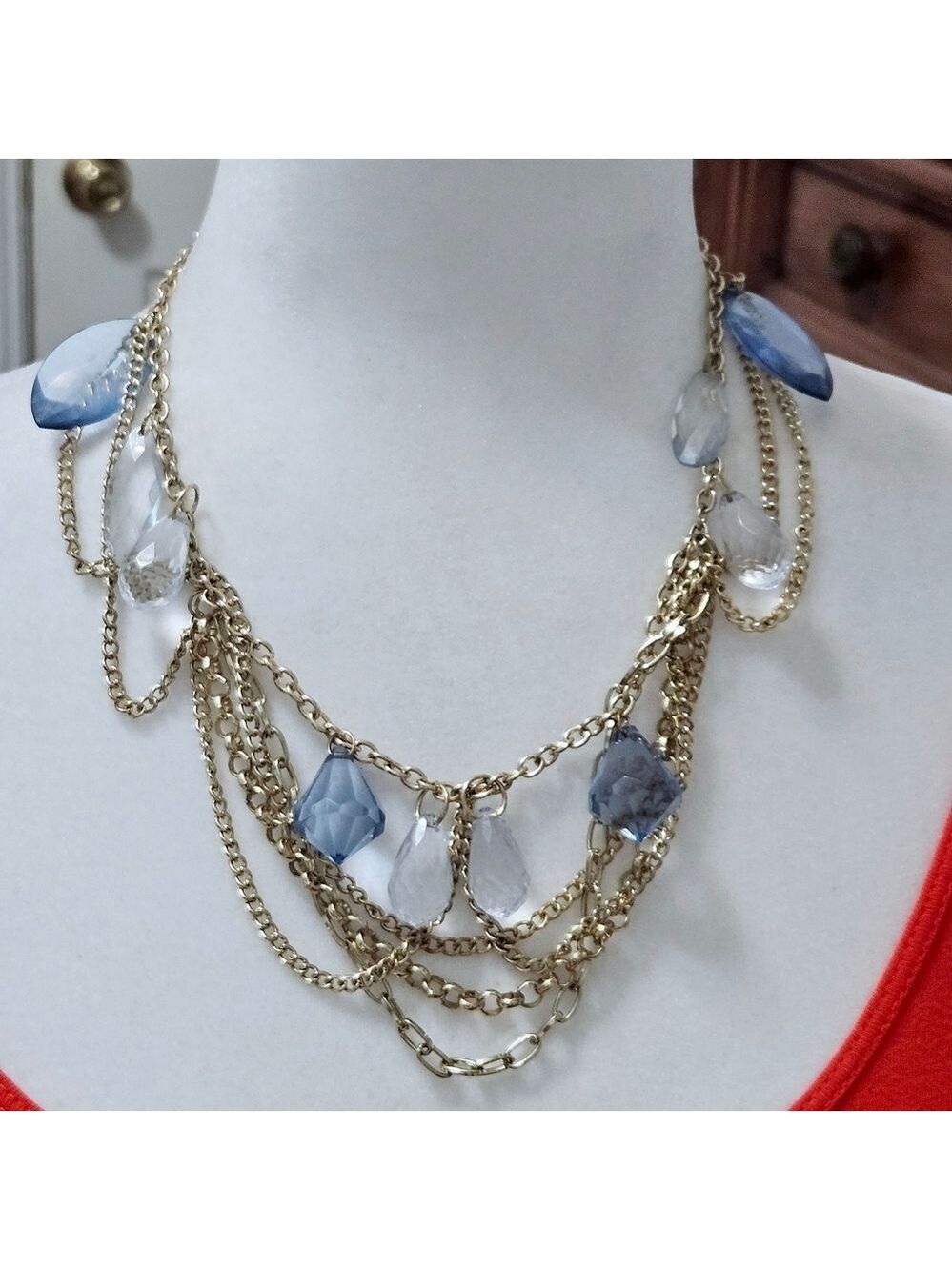 3/$15Multi Strand  Blue Teardrop Necklace